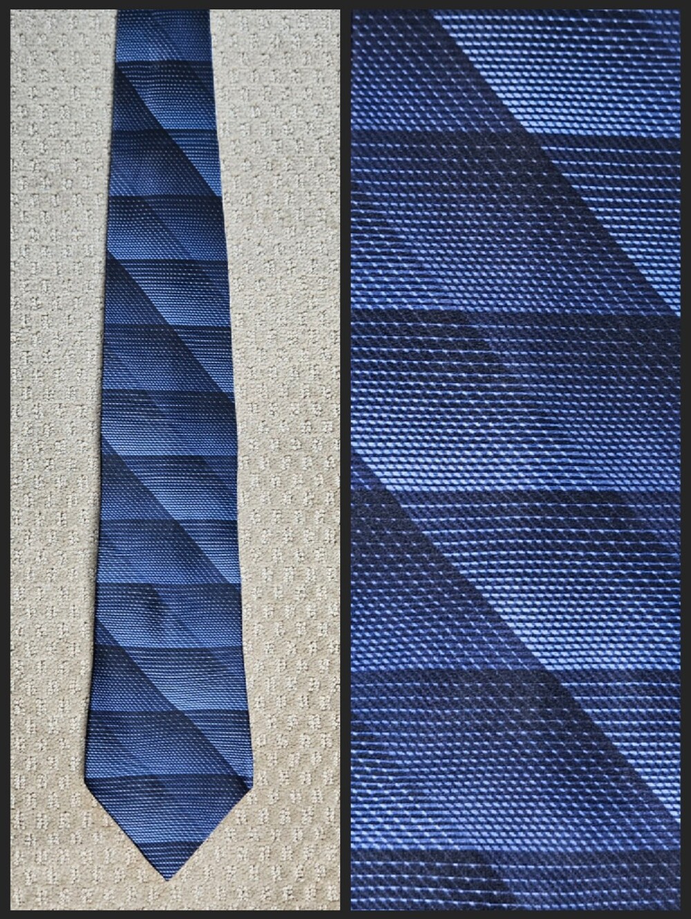 John Henry 100% silk blue tie with geometric design
